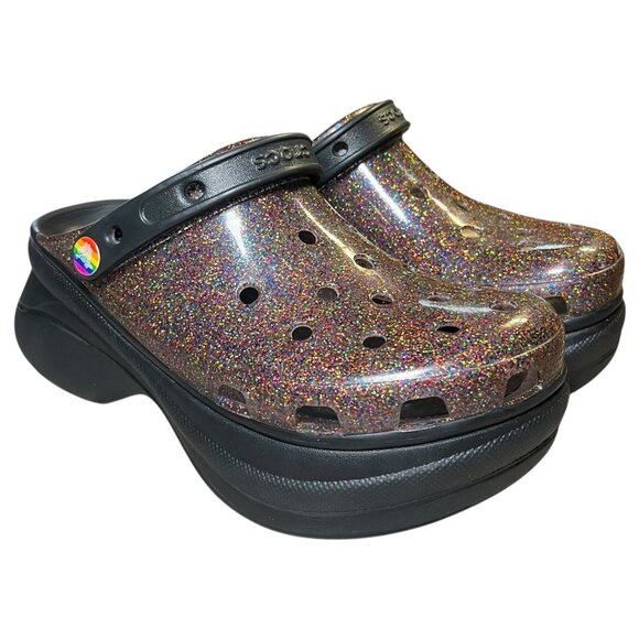 Crocs Platfirm Clogs Womens Sz 8 Classic Bae Pride Translucent Glitter - Picture 4 of 16